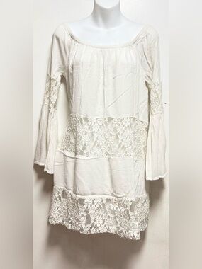 Mimi Chica White Lace Panel Boho Tunic Dress